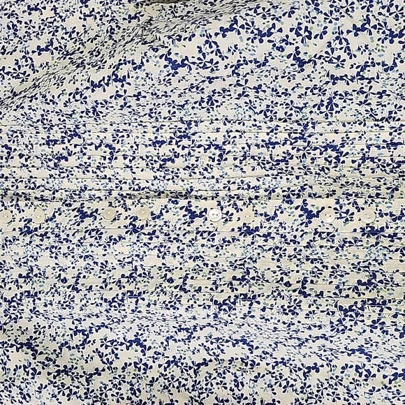 Liz Claiborne yellow blue mini floral tuxedo pleat button up blouse Size Large - Picture 2 of 8